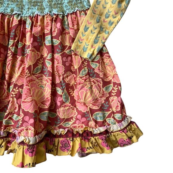 Matilda Jane Long Sleeve Multi Print Dress Ruffle Yellow Green Red Blue Girl's 8 - Picture 3 of 7